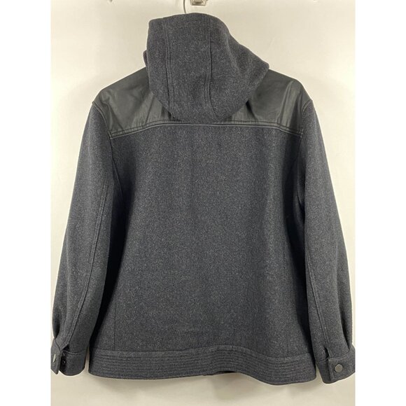 INC International Concept Wool Blend Zip Snap Lined Hooded Jacket Gray L F127 - Picture 2 of 4